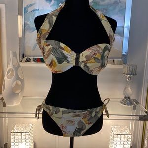 Yellow Floral Two Piece Barhing Suit